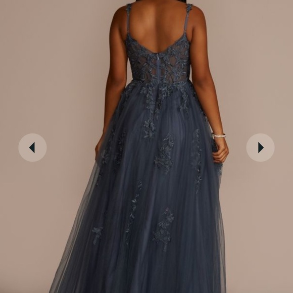 David's Bridal Blue Lace Prom Dress - Picture 2 of 6